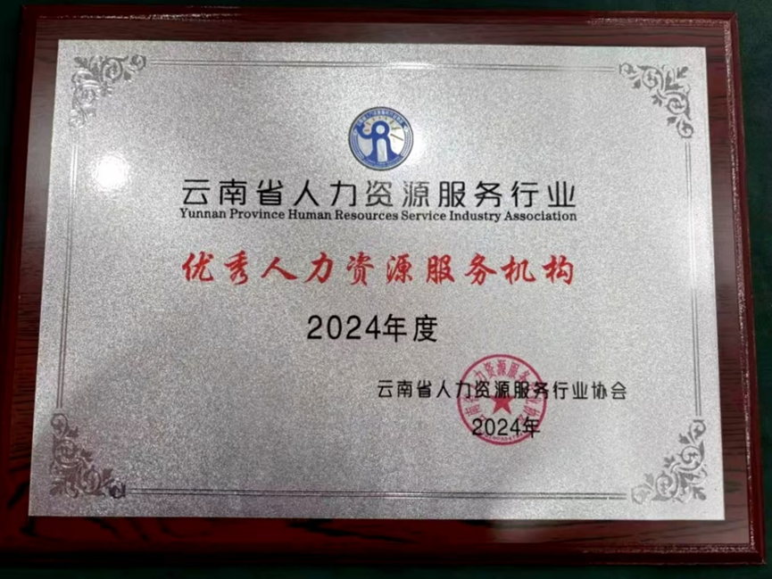 壹定发官网集团云南公司荣获云南省人力资源服务行业“2024年度优秀人力资源服务机构”